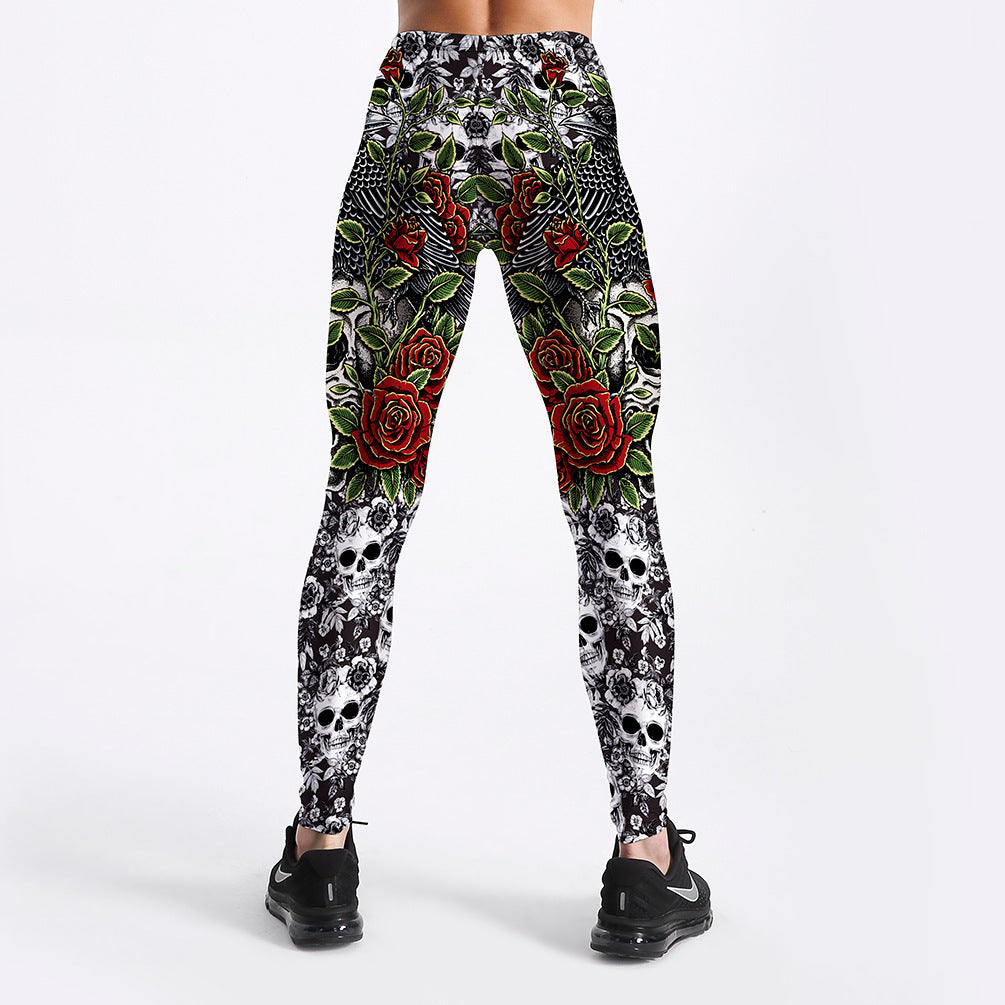 RosesSkulls YogaWorkout Leggings-Emporium Exclusive LLC 93-2909983