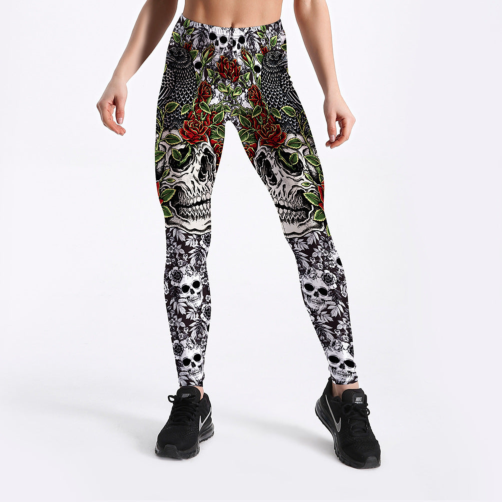 RosesSkulls YogaWorkout Leggings-Emporium Exclusive LLC 93-2909983
