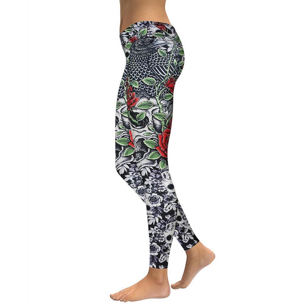RosesSkulls YogaWorkout Leggings-Emporium Exclusive LLC 93-2909983