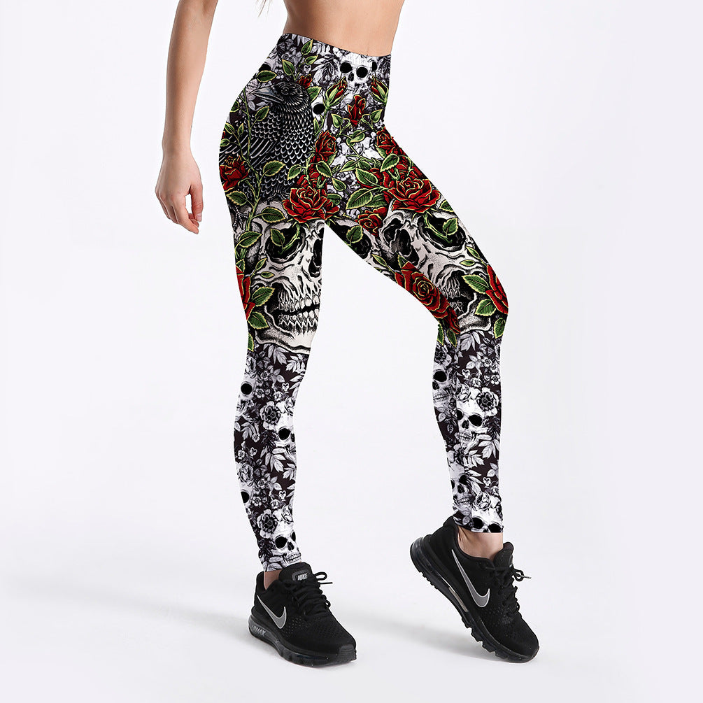 RosesSkulls YogaWorkout Leggings-Emporium Exclusive LLC 93-2909983