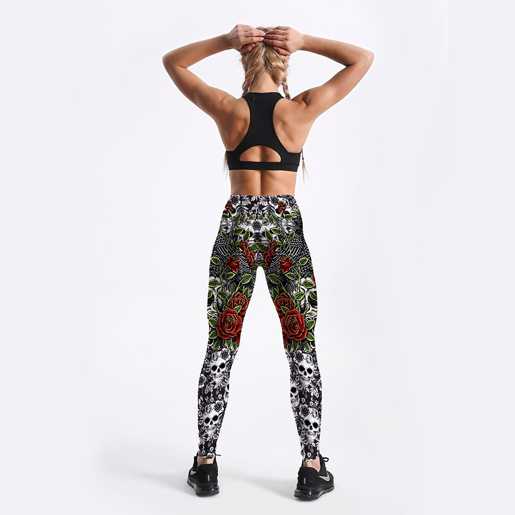 RosesSkulls YogaWorkout Leggings-Emporium Exclusive LLC 93-2909983