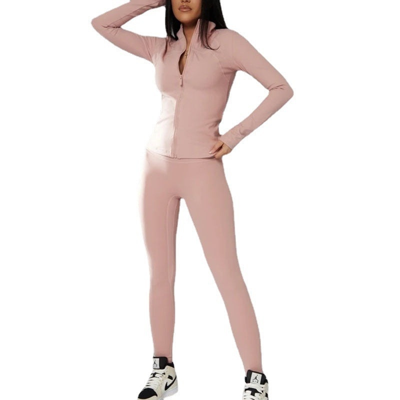 Solid Color Zipper Jacket & Pants Set – Yoga Fitness Wear-Emporium Exclusive LLC  93-2909983