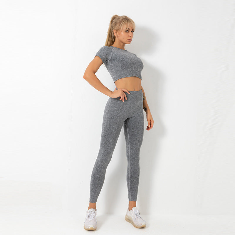 Seamless Knit Fitness Set – Short Sleeve & Yoga Trousers-Emporium Exclusive LLC  93-2909983