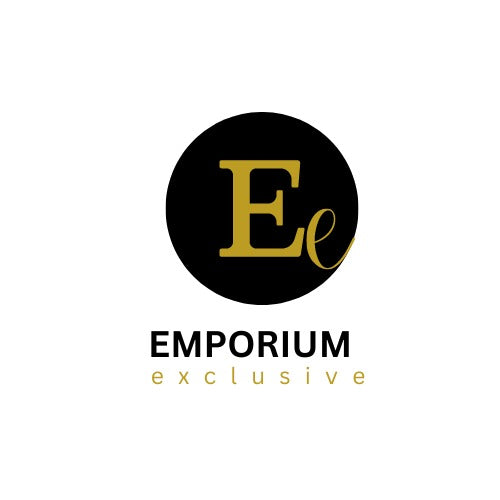 Logo of Emporium Exclusive with gold lettering on a black circle.