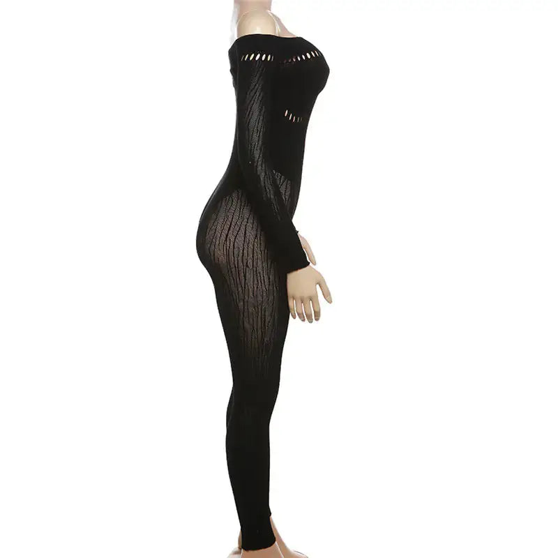 Twin Flame Off Shoulder Cutout Mesh Body Suit-Emporium Exclusive LLC 93-2909983
