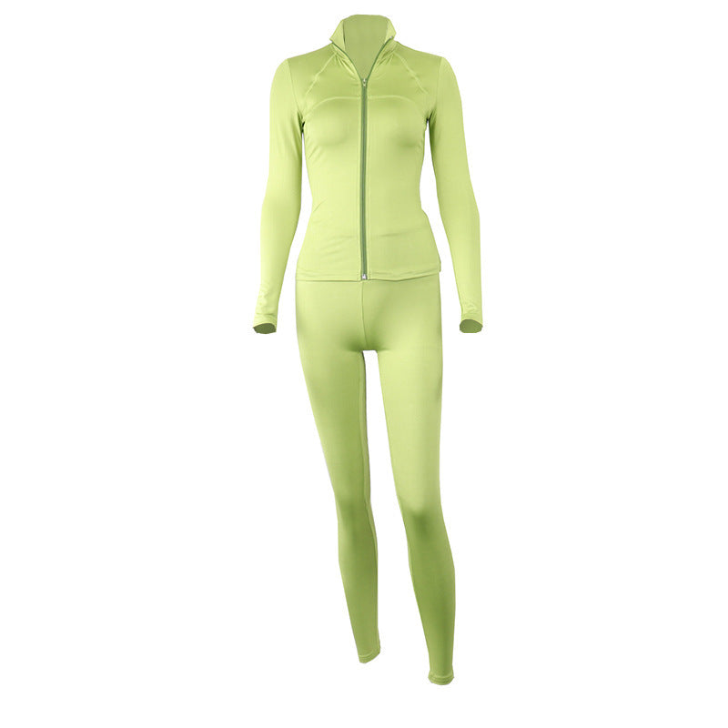 Solid Color Zipper Jacket & Pants Set – Yoga Fitness Wear-Emporium Exclusive LLC  93-2909983