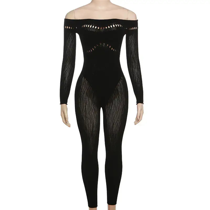 Twin Flame Off Shoulder Cutout Mesh Body Suit-Emporium Exclusive LLC 93-2909983