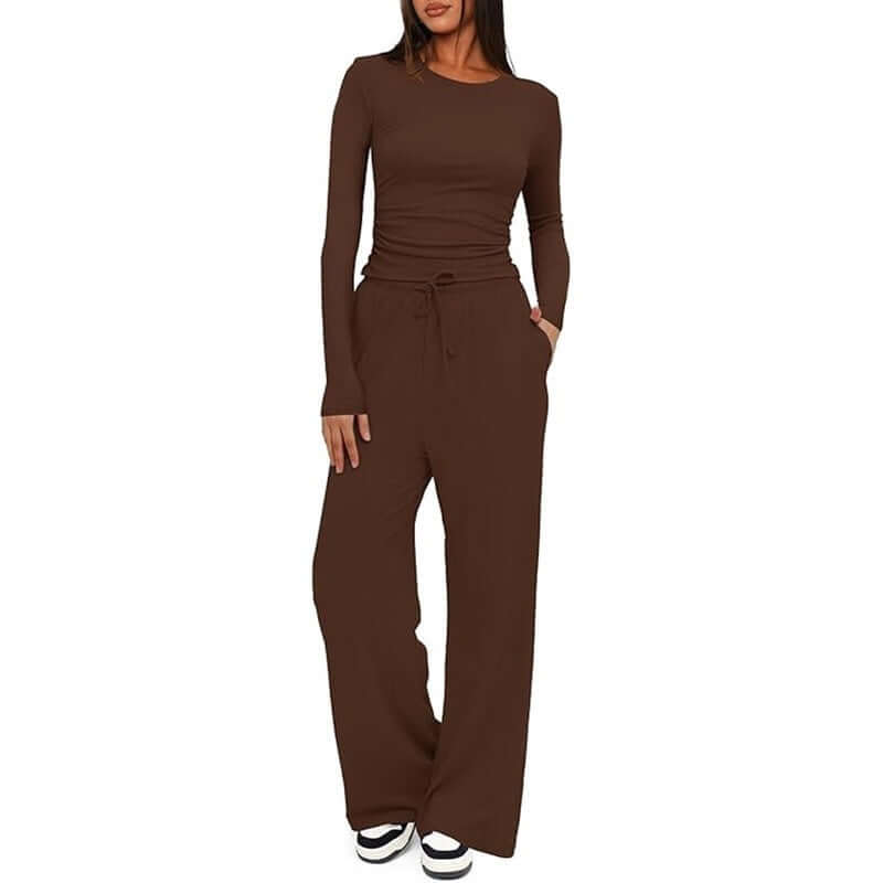 Women’s 2-Piece Lounge Set – Long Sleeve Top + High-Waist Wide-Leg