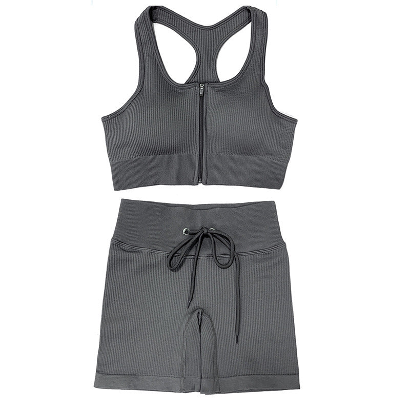 Tank Top Seamless Knit Fitness Sports Bra Shorts Yoga Wear Set-Emporium Exclusive LLC 93-2909983