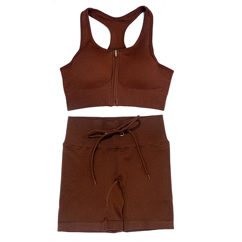 Tank Top Seamless Knit Fitness Sports Bra Shorts Yoga Wear Set-Emporium Exclusive LLC 93-2909983