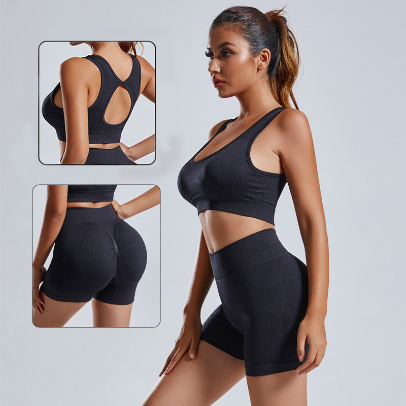 Seamless Yoga Set for Women - 2pcs Vest and Shorts Gym Wear