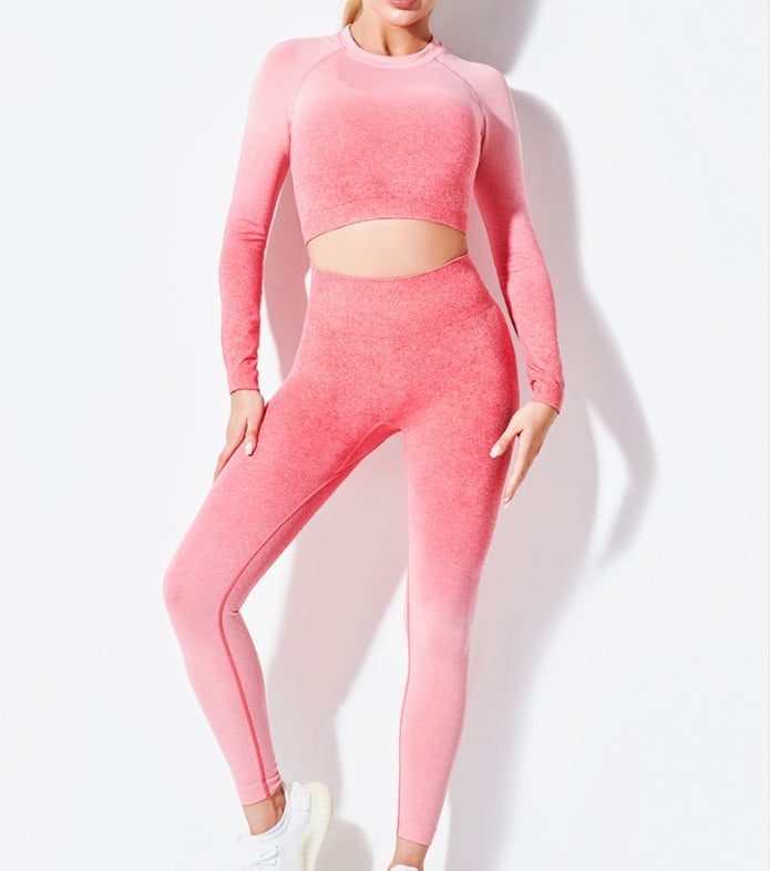 Yoga Wear Long Sleeve Suit Women Seamless Gradient Fitness Wear