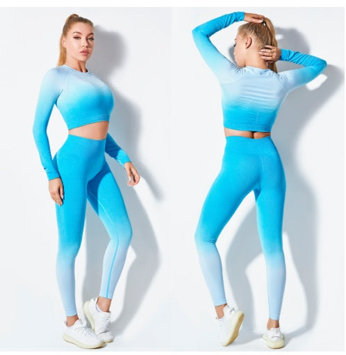 Yoga Wear Long Sleeve Suit Women Seamless Gradient Fitness Wear