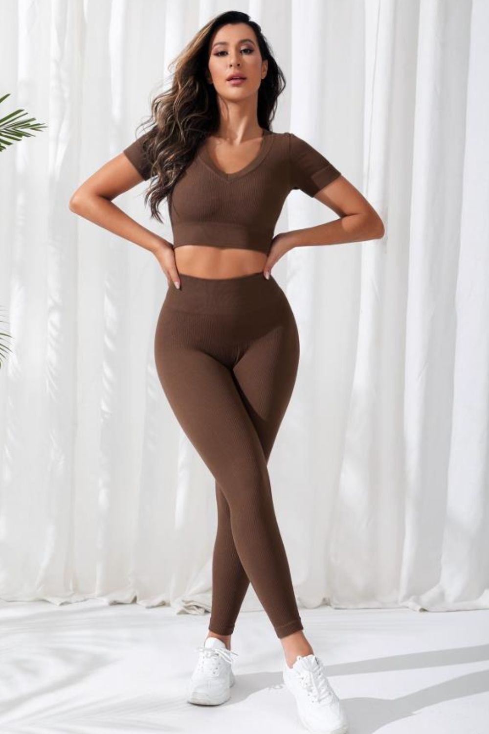 Women’s Seamless V-Neck Crop Top & High-Waist Leggings Set