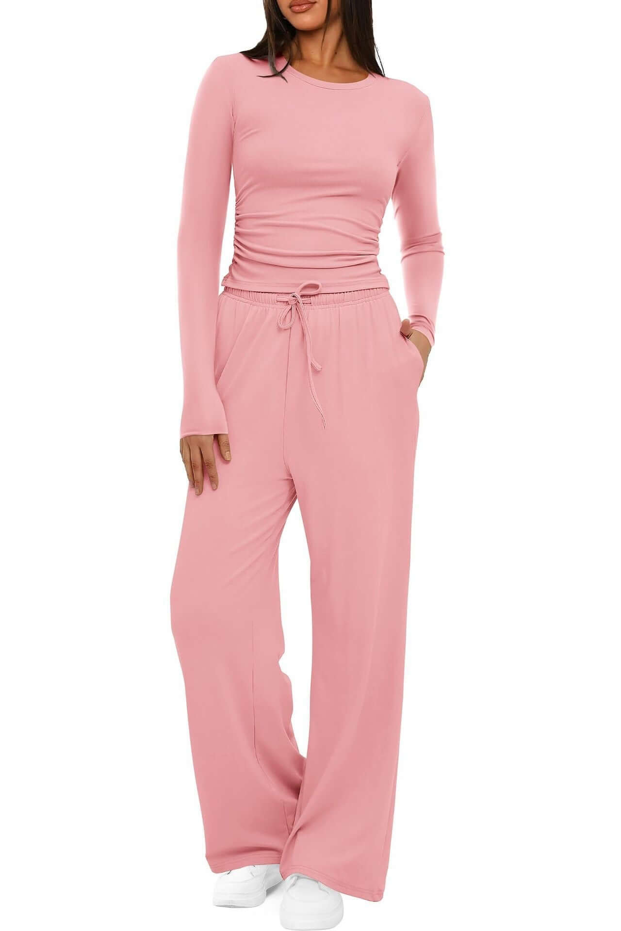 Women’s 2-Piece Lounge Set – Long Sleeve Top + High-Waist Wide-Leg