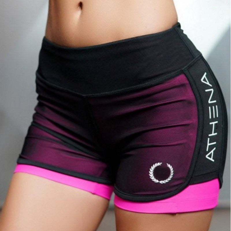 Women Casual Short for Workout -  Fake Two Sports Shorts Style.