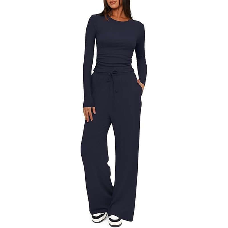 Women’s 2-Piece Lounge Set – Long Sleeve Top + High-Waist Wide-Leg