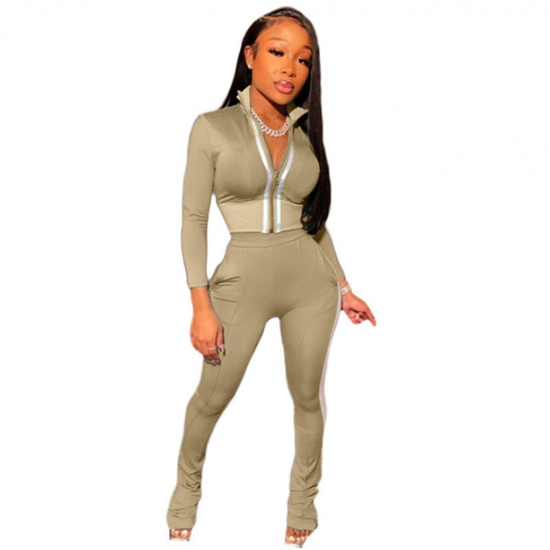 Casual Fashion Women's Wear Pocket Sports Two-piece Set