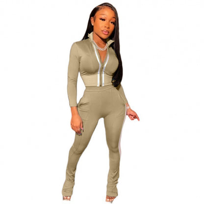 Casual Fashion Women's Wear Pocket Sports Two-piece Set