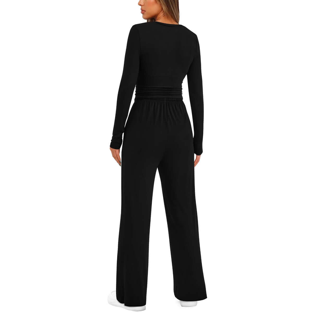 Women’s 2-Piece Lounge Set – Long Sleeve Top + High-Waist Wide-Leg