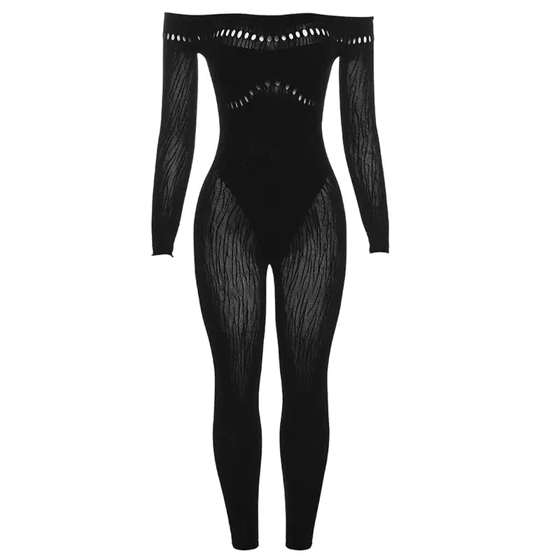 Twin Flame Off Shoulder Cutout Mesh Body Suit