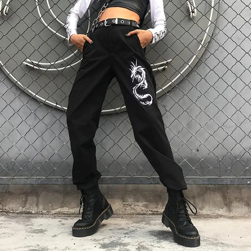 Dragon Embroidered Gothic Joggers