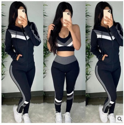 Women Spring And Autumn Hoodie Three Pieces Set Leisure