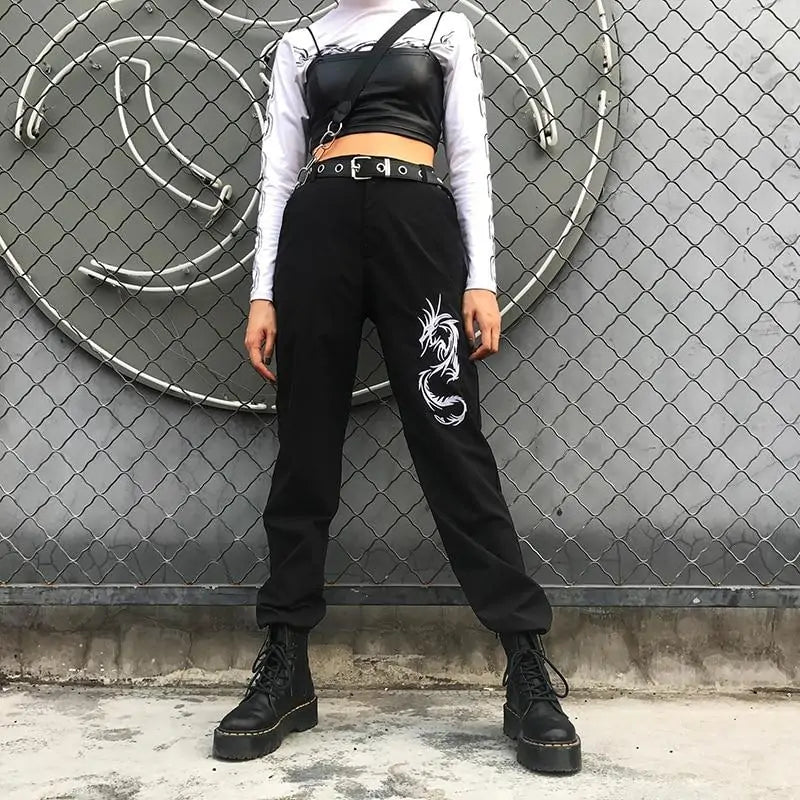 Dragon Embroidered Gothic Joggers