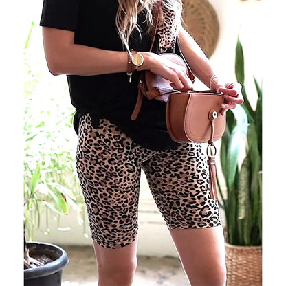 Brushed Microfiber Leopard Print Biker Shorts