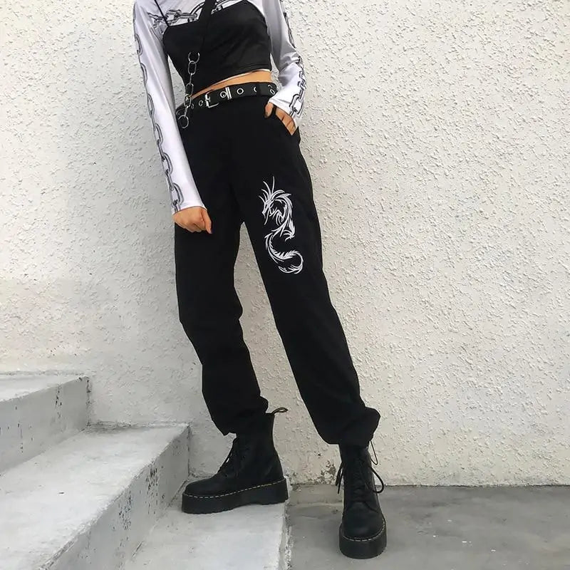 Dragon Embroidered Gothic Joggers