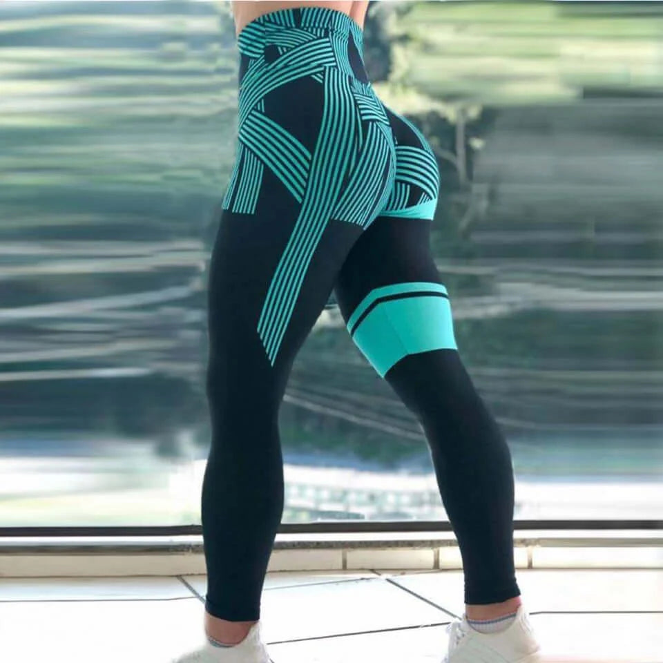 geometric high-waist performance leggings with tummy control and squat-proof design, supporting and shaping the body.