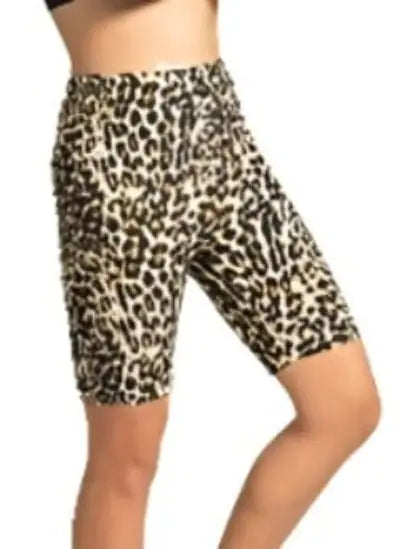 Brushed Microfiber Leopard Print Biker Shorts