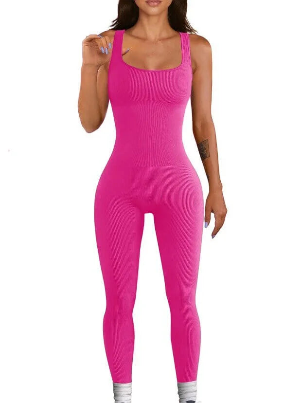 Pink women’s jumpsuit featuring a flattering fit, designed for casual and activewear style, made from soft, breathable fabric.